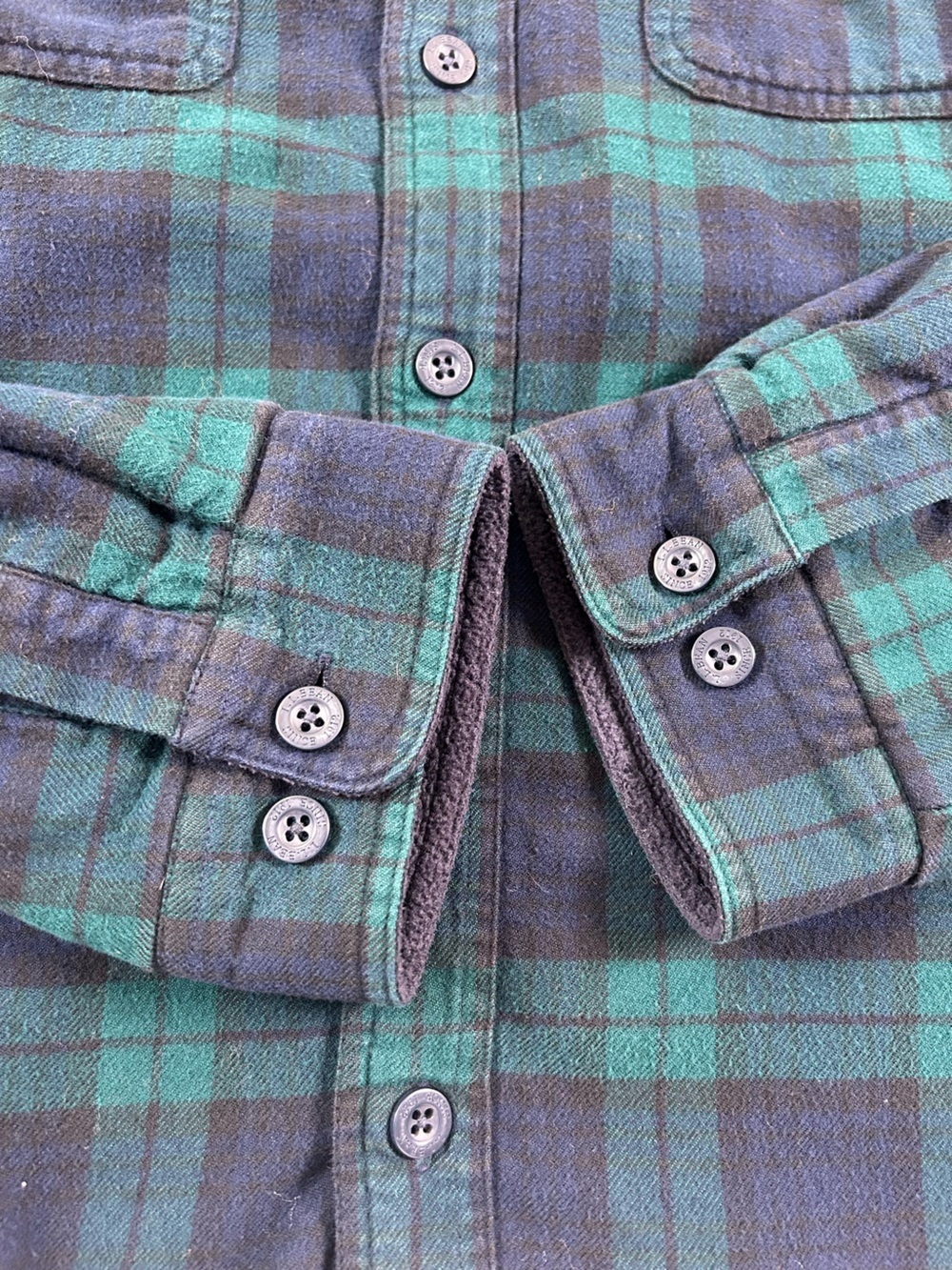 L.L.BEAN VTG 90s Black Watch Plaid Fleece Lined Flannel Shirt Men’s XL - Picture 4 of 11